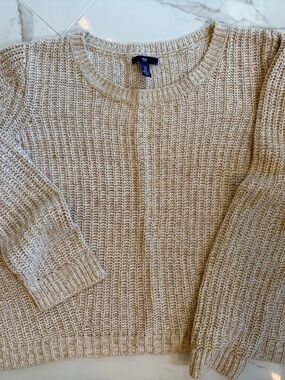 GAP Beige Cotton Cream Ribbed Crewneck Sweater